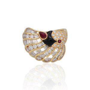 18K Yellow Gold Diamond , Ruby , Onyx Ring